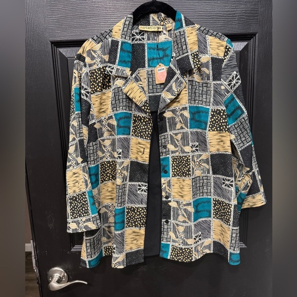 Notations Black and Blue Blouse with Patchwork Design - Picture 1 of 4